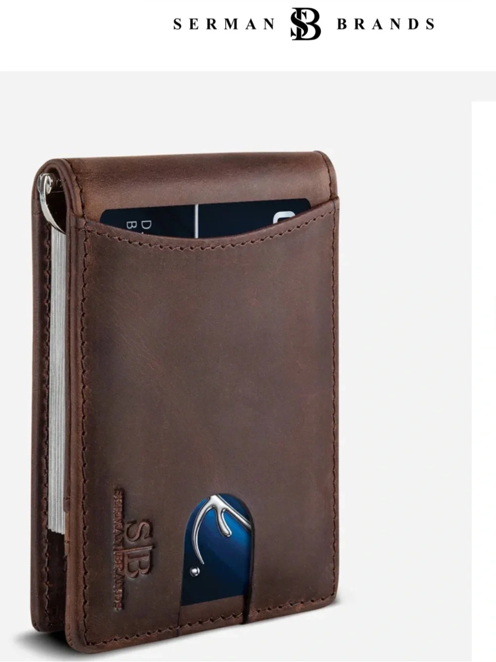 NWT Serman Brands 1.S RFID Blocking Full Grain Slim Texas Brown Wallet